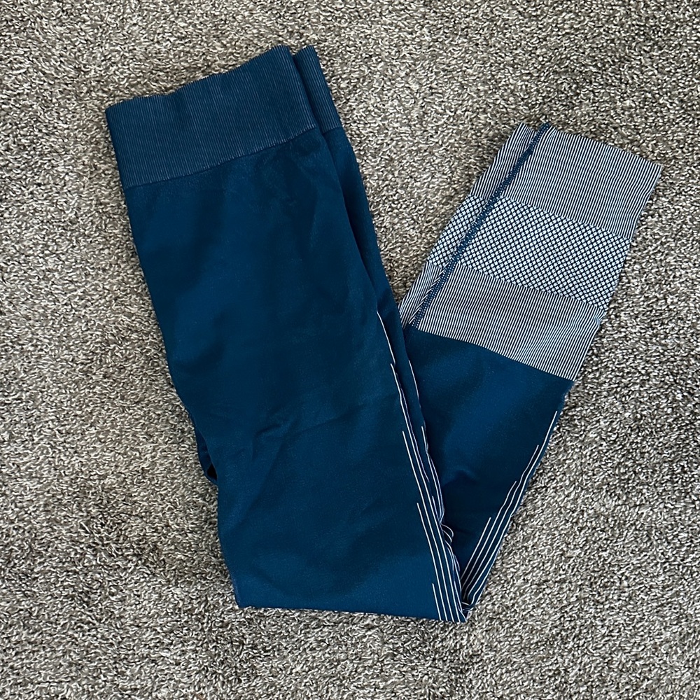 Sweaty Betty Blue and Gray Striped Leggings